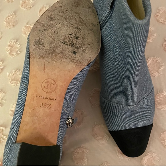 Chanel Denim Cap Toe Ankle Boots Blue Black Size 36.5 - Picture 5 of 7